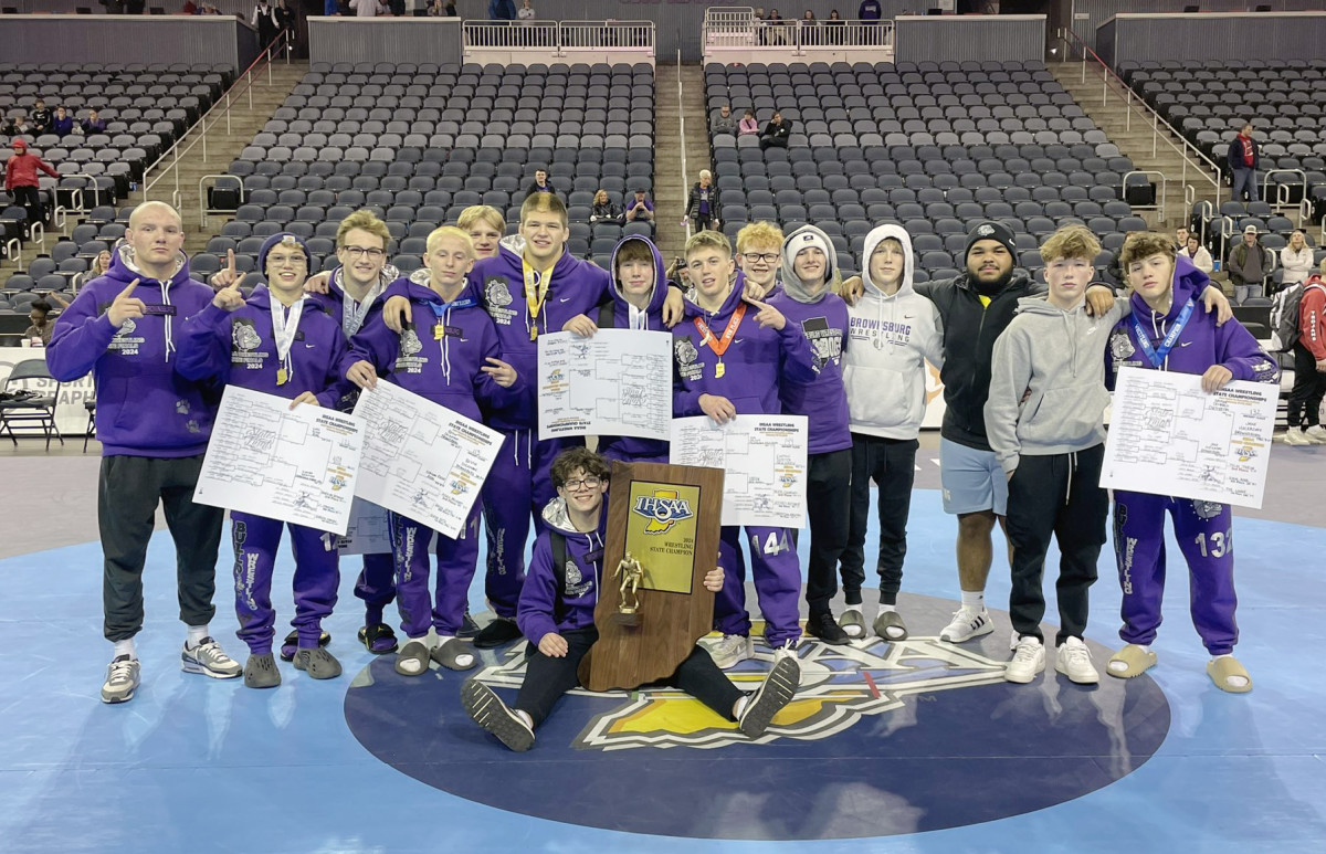 Brownsburg survived a tight three-team battle with Center Grove and Crown Point, with all three teams finishing within four points of each other, to win the 2024 Indiana Wrestling Tournament team title.