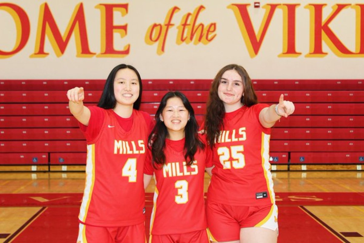 Mills seniors Michelle Tang (4), Amanda Dong (3) and Gianna Mezzella (25).