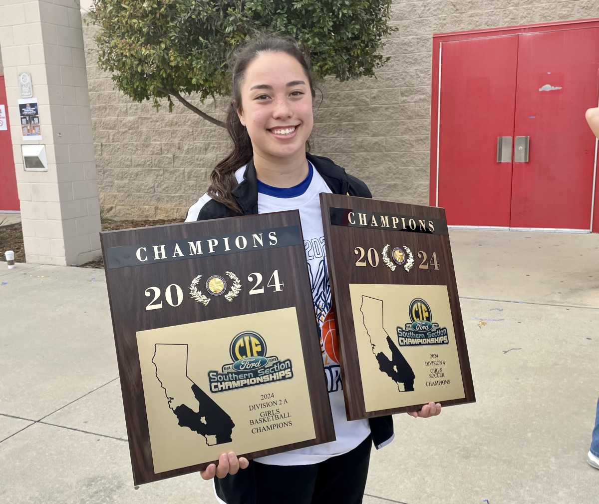 Louisville High senior Miye Kodama won a CIF Southern Section Division 4 soccer title on Friday and a Division 2A basketball title Saturday.