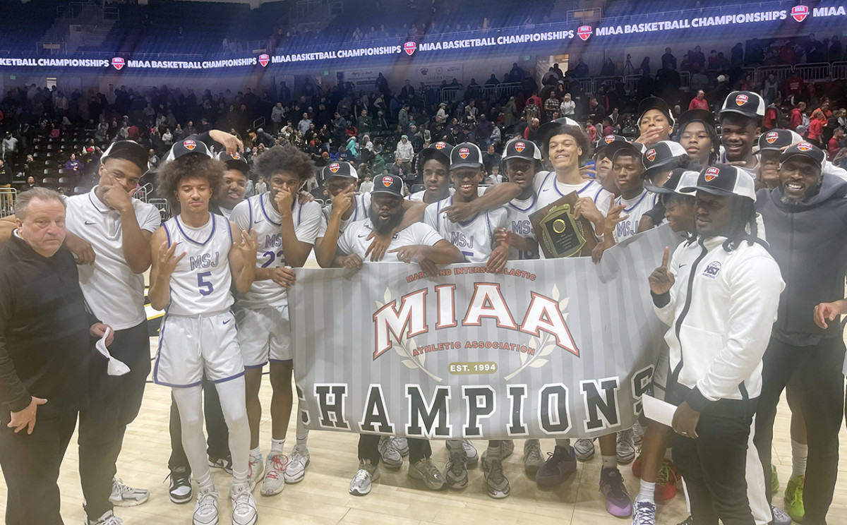 Mount St. Joseph, with a 57-52 championship game victory over Archbishop Spalding, won its third MIAA A Conference basketball title in the last four full seasons, Saturday at UMBC. (Photo by Derek Toney)