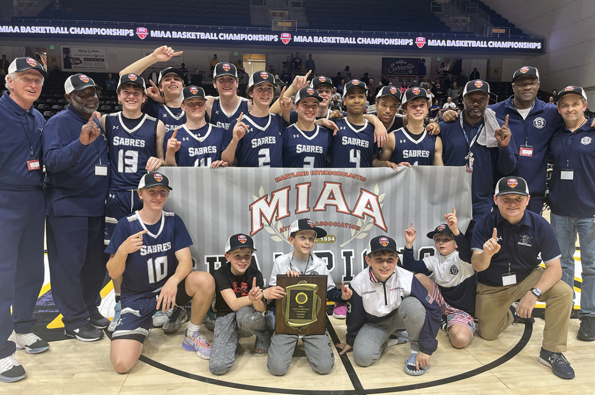 After falling to Beth Tfiloh in last year's MIAA C Conference basketball championship game, Saints Peter & Paul won Saturday's title rematch with the Warriors, capturing its first league title since 2016. (Photo by Derek Toney)