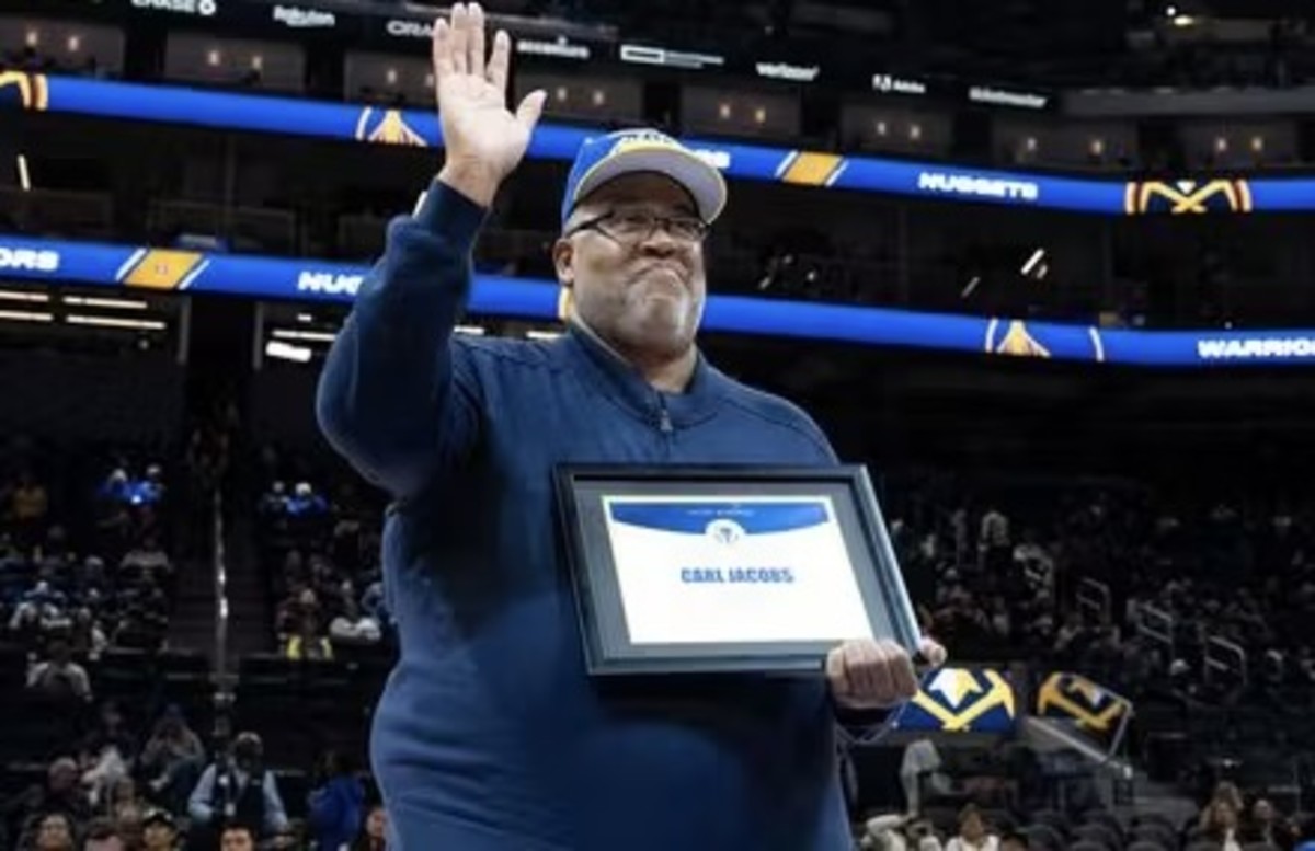 Carl Jacobs honored by the Golden State Warriors in 2022 for his 40 years of community service for "promoting wellness off the court, including mental, emotional and academic support systems."