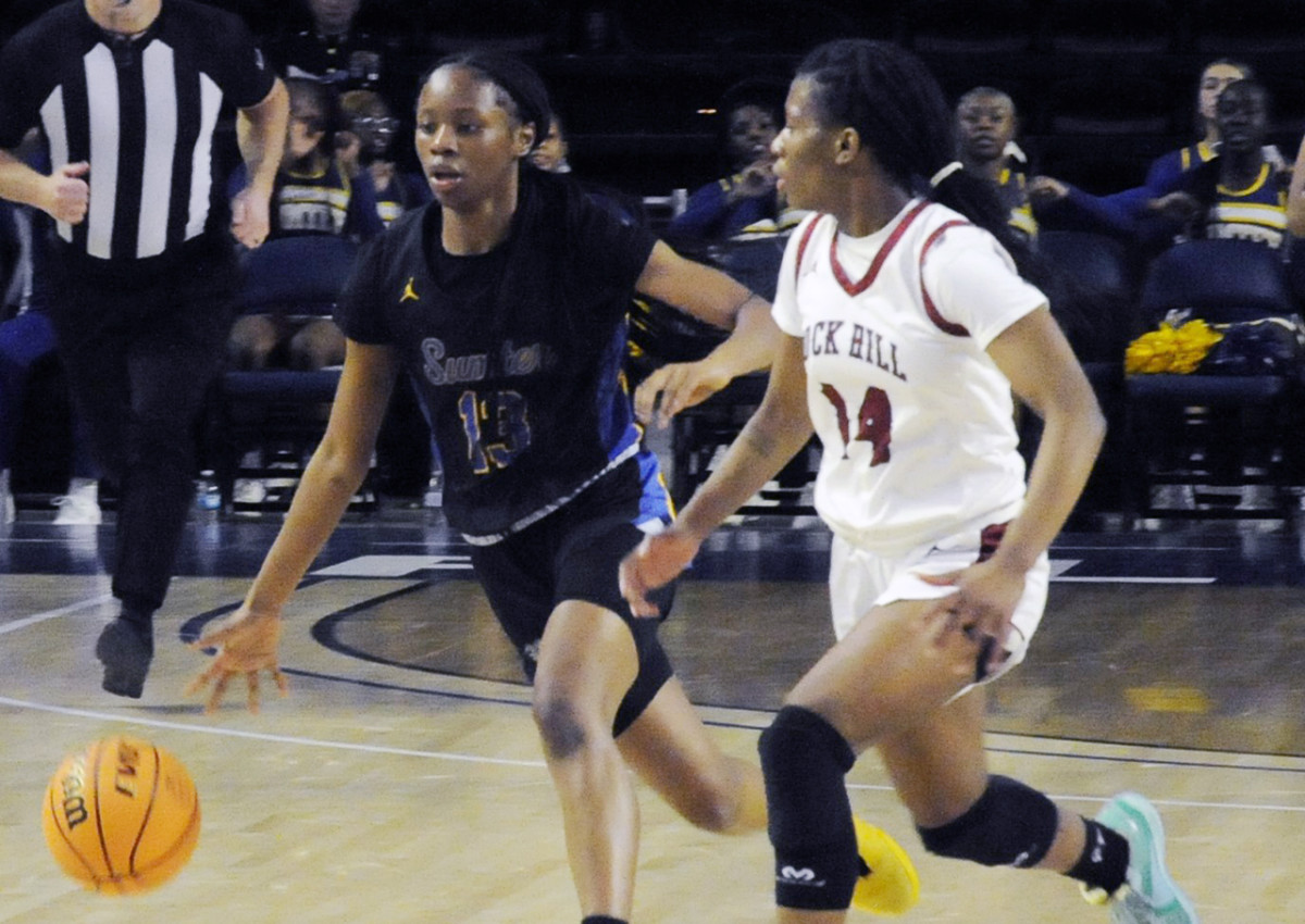 Sumter eighth grader Araina Ross (13) looks to make a play during the 2024 SCHSL Class 5-A Girls Basketball State Championship Game (3/1/2024)