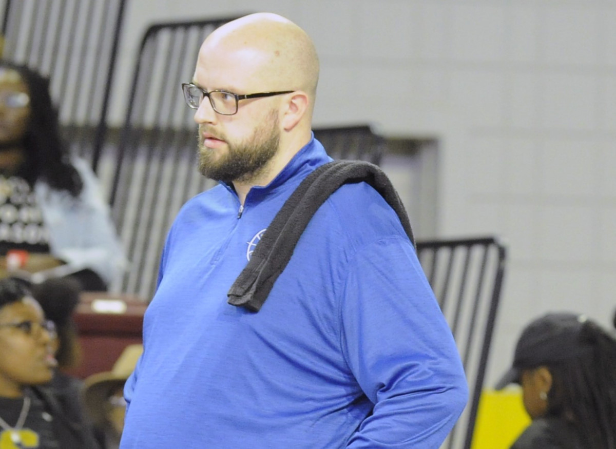 Lexington boys basketball coach Elliott Pope watches intently as his team competes in the 2024 SCHSL Class 5-A Boys Basketball State Championship Game (3/1/2024)