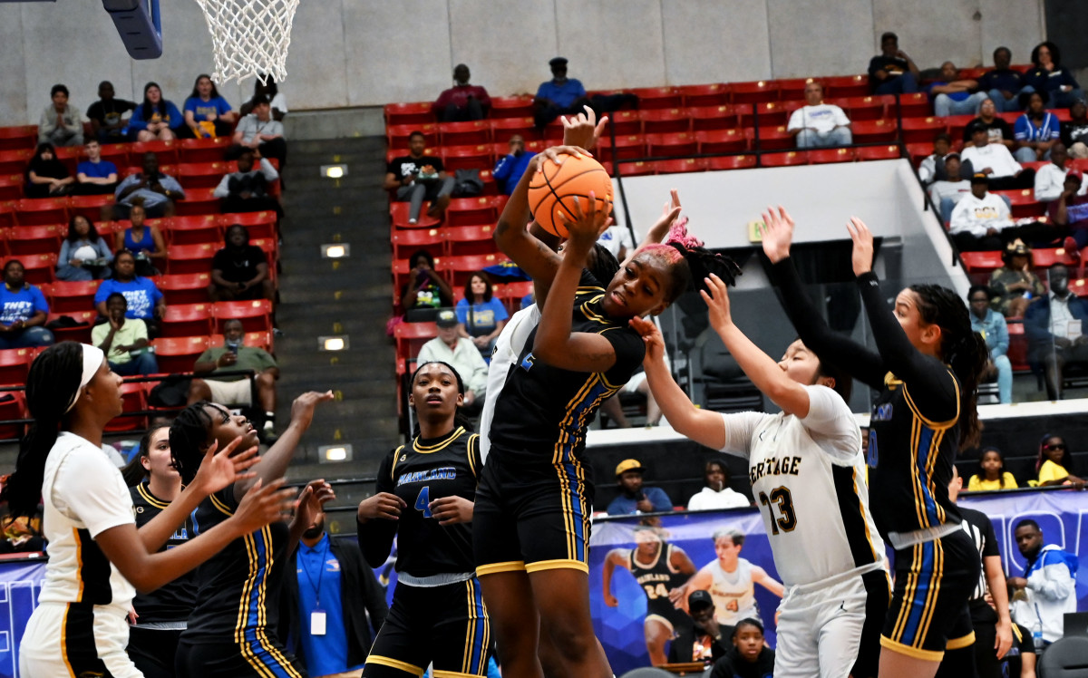Daytona Mainland guard Jade Parks hauls dpwn a rebound against Plantation American Heritage during the Class 5A state championship on Friday at the RP Funding Center in Lakeland.