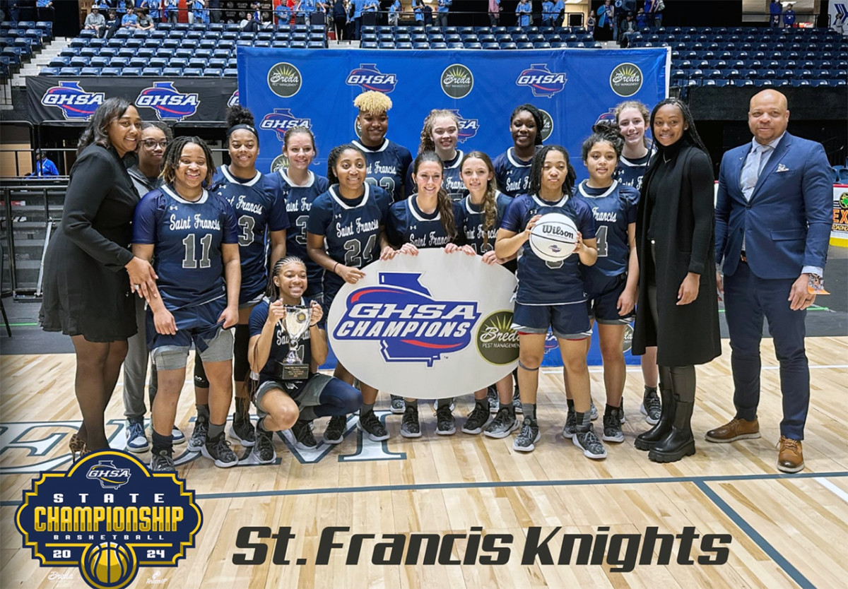 The St. Francis Knights are the 2023-24 GHSA Class A-Division 1 girls basketball state champions after outlasting Galloway, 74-71, in overtime in Saturday's state championship game.