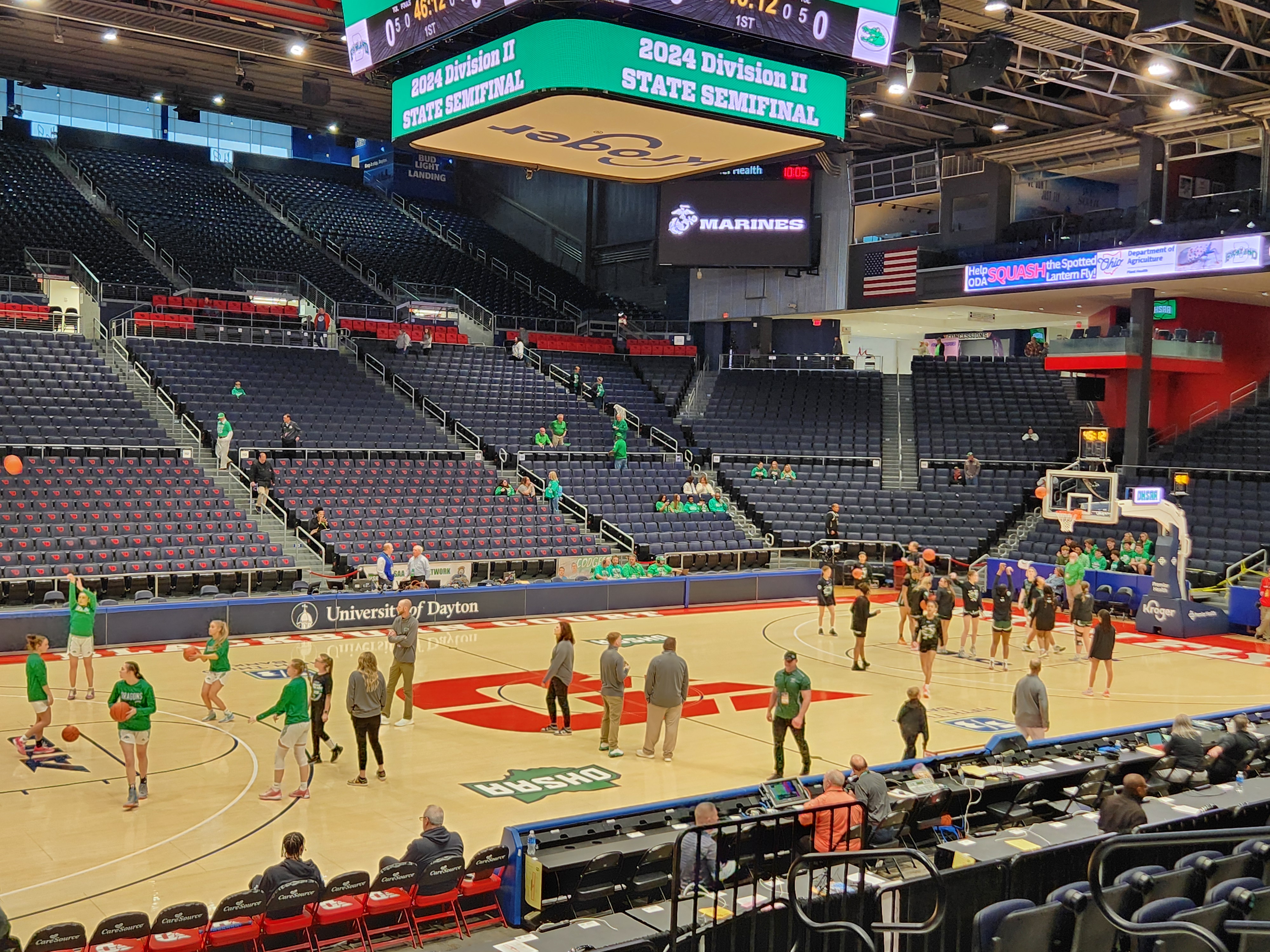 Fairland and Laurel warm up prior to their OHSAA Division II state semifinal game on March 15, 2024.