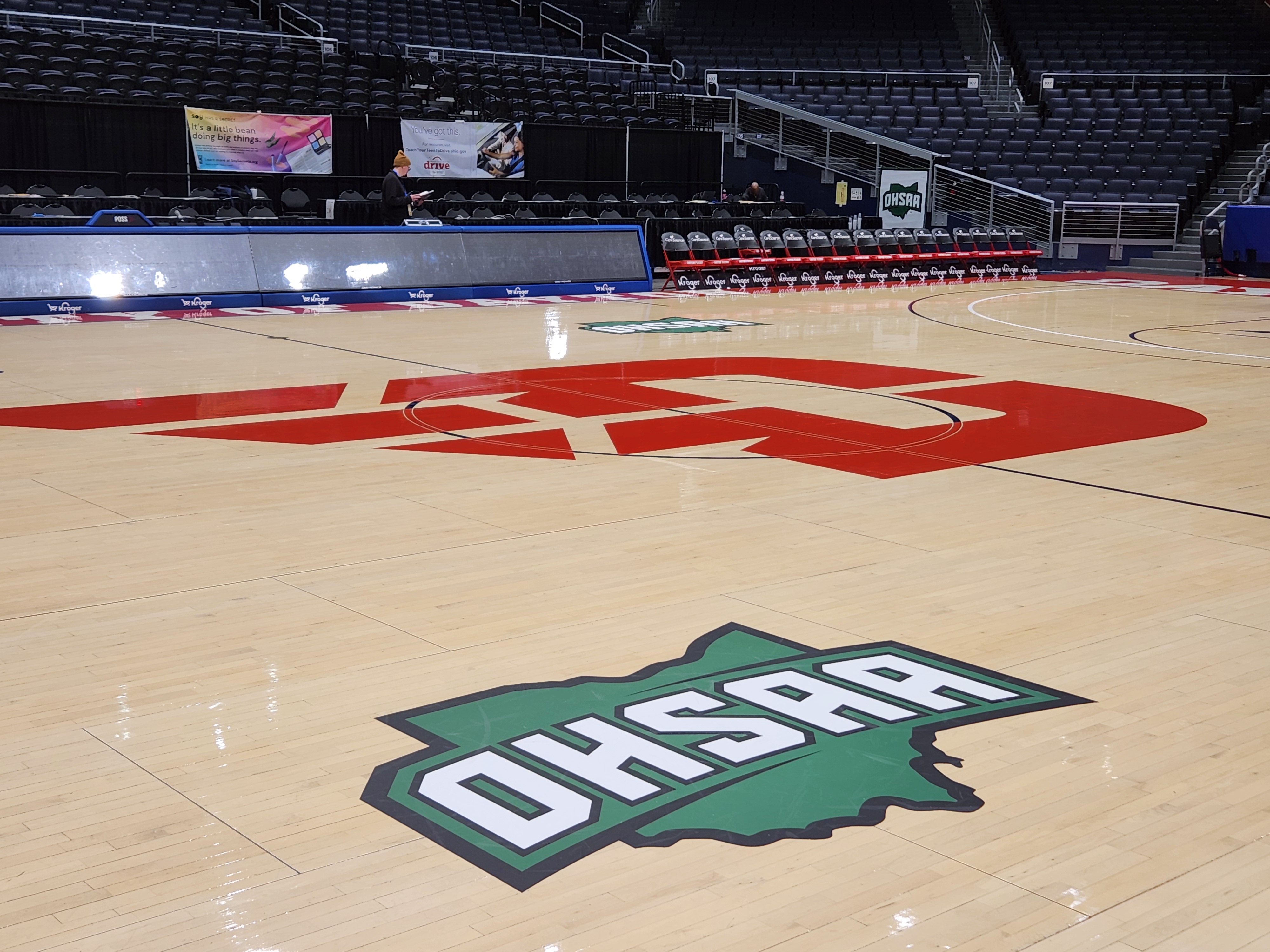 The court at The University of Dayton Arena is ready for the OHSAA state tournament.