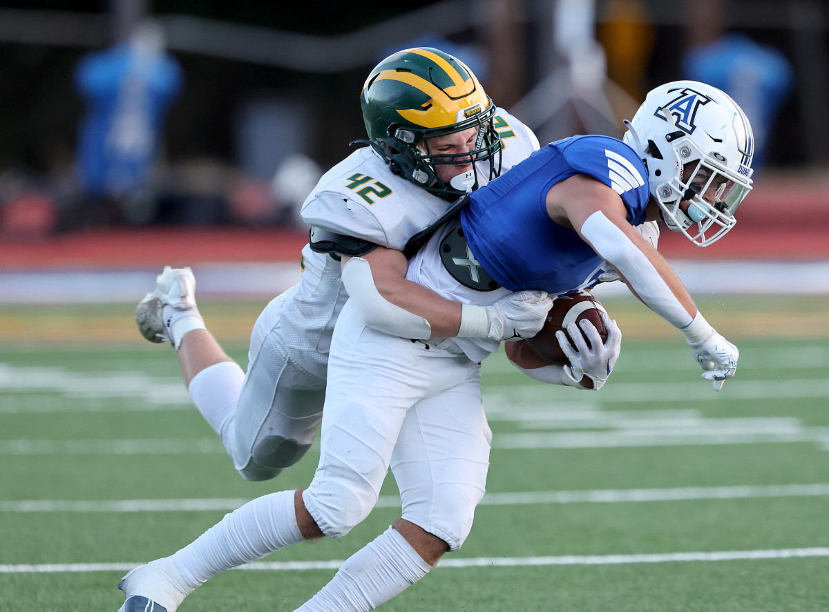 San Ramon Valley's Will Catterton (42) with a big hit. 