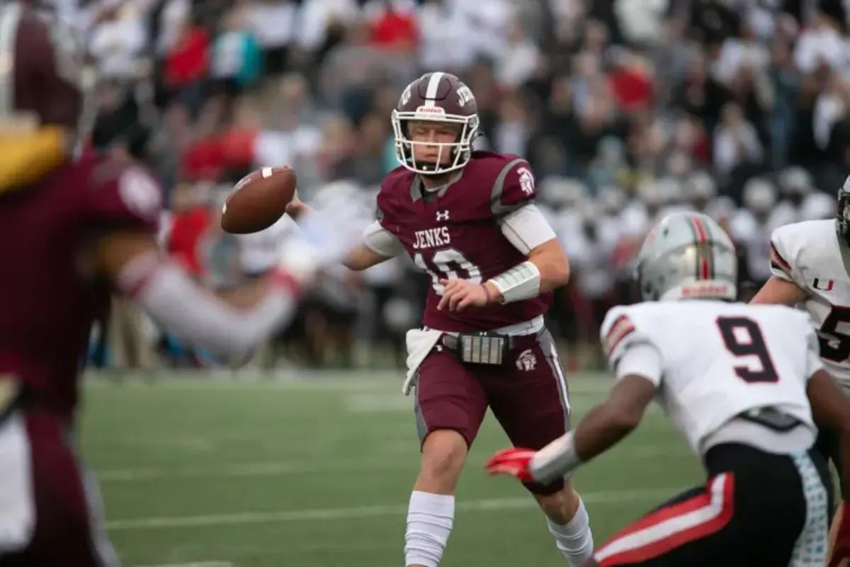 Former Jenks quarterback Shaker Reisig, now at Tulsa Union, played against the Redhawks when the Trojans won the 2021 Class 6AI state championship.