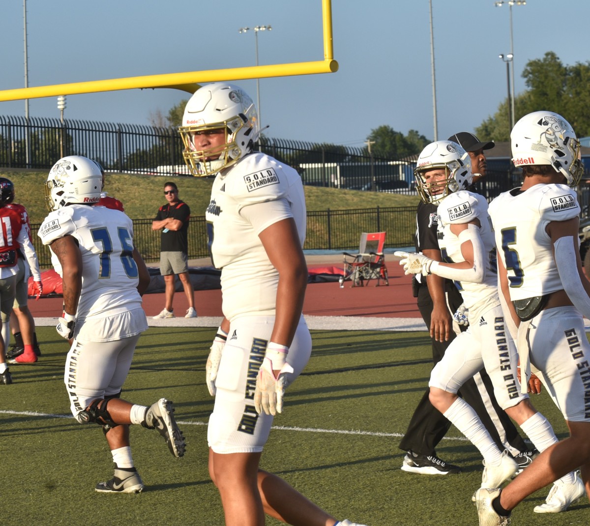 Will Smith (center) and his Choctaw teammates get ready to take the field for their game against Westmoore on Sept. 7, 2023. 