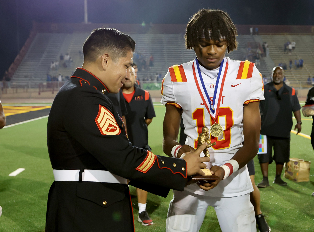 CJ Lee earned some hardware for his performance in the Holy Bowl vs. Christian Brothers at Sacramento City College earlier this month. Photo: Dennis Lee
