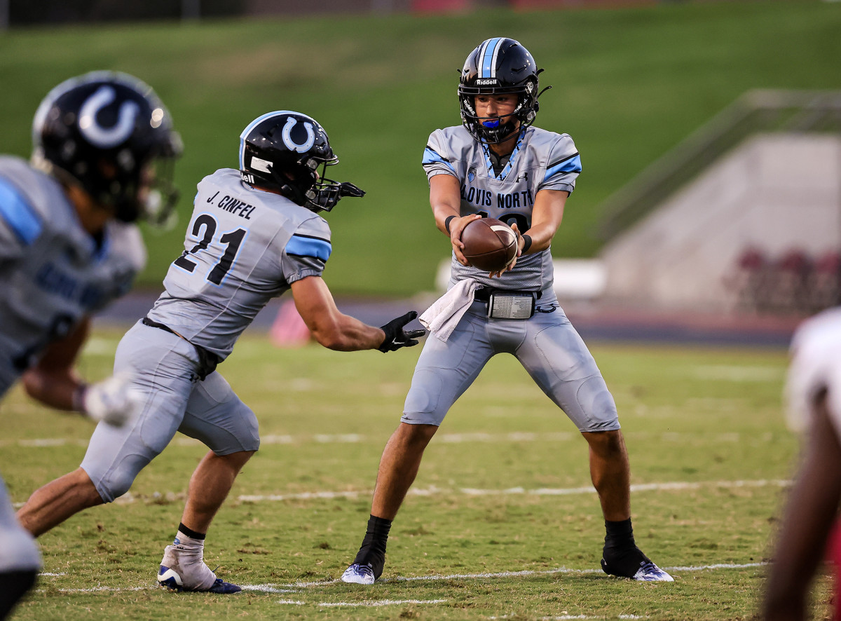 Clovis North tailback Jackson Cinfel rushed 23 times for 182 yards and a touchdown and for the season he's rushed for 726 yards and eight scores. Photo: Bobby Medellin