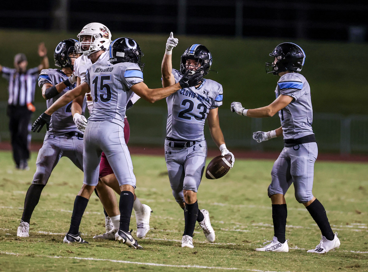 Andrew Chavez (23) not only had two interceptions but he also added a fumble recovery for Clovis North in Friday's 23-7 win over JSerra Catholic. Photo: Bobby Medellin