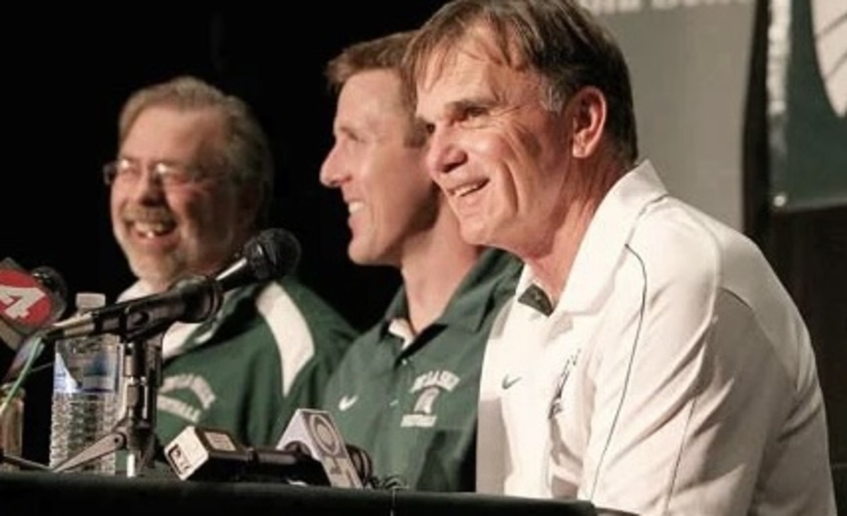 From left-to-right: Terry Eidson, Justin Alumbaugh and Bob Ladouceur the day Coach Lad announced his retirement after the 2014 season. Photo: Dennis Lee