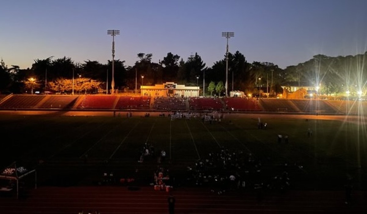 The scene an hour after kickoff in game between Valley Christian and Sacred Heart Cathedral at Kezar Stadium. 