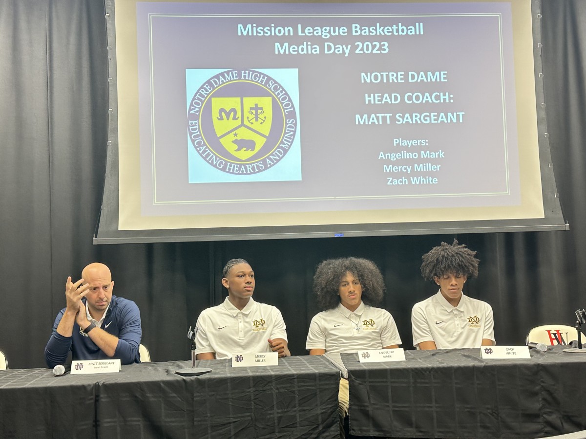 Notre Dame/Sherman Oaks basketball team participating in Mission League media day.