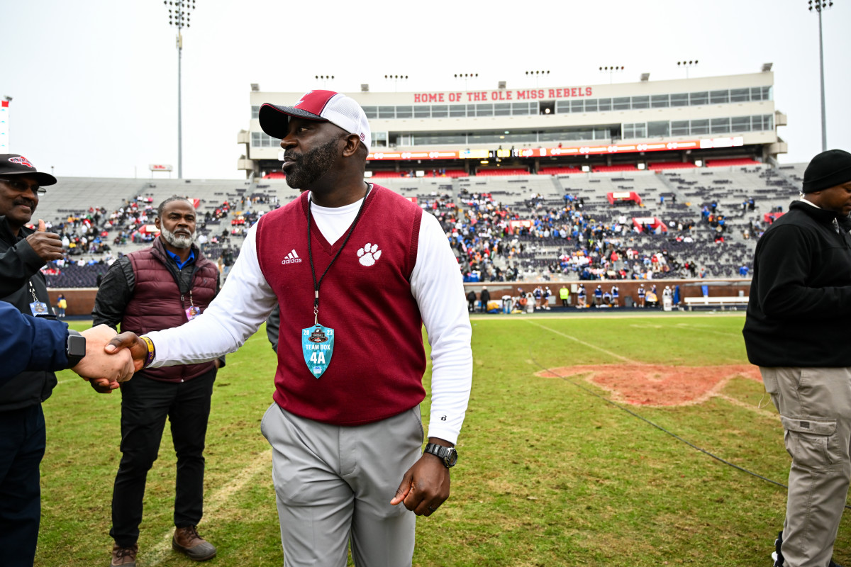 Louisville coach Tyrone Shorter led the Wildcats to a second-straight state championship with a win over Columbia in the MHSAA 4A Championship at Oxford's Vaught-Heminway Stadium. (Photo by Austin Frayser)