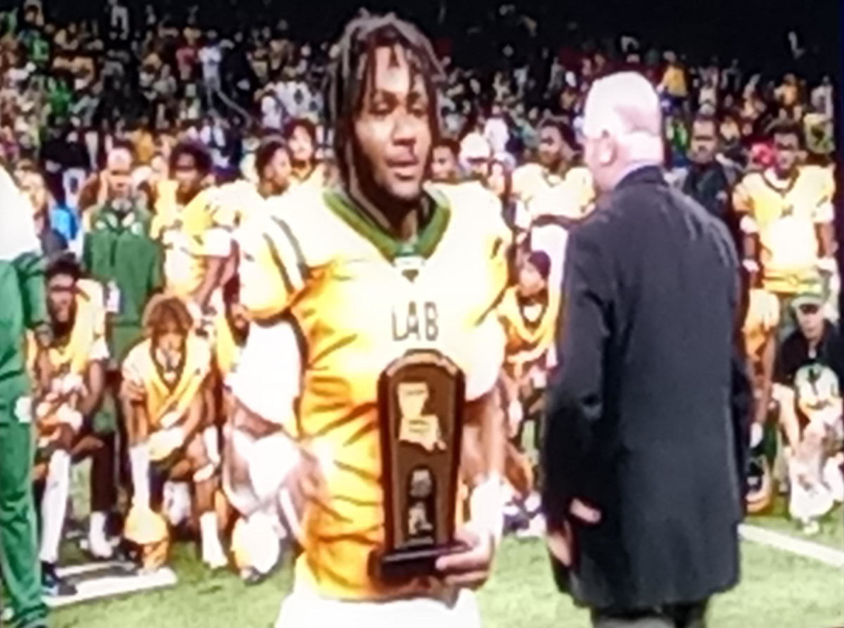 Southern Lab's Armariyan Ausberry was named the Most Outstanding Player for his team in the Division IV select championship game Dec. 7, 2023. (Photo by Buck Ringgold) 