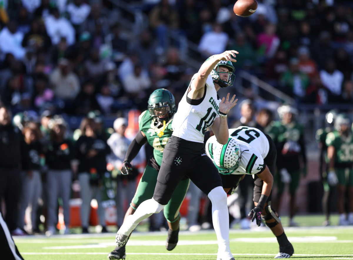 Southlake Carroll QB Graham Knowles releases a throw in the 6A Division II state semifinals against DeSoto.