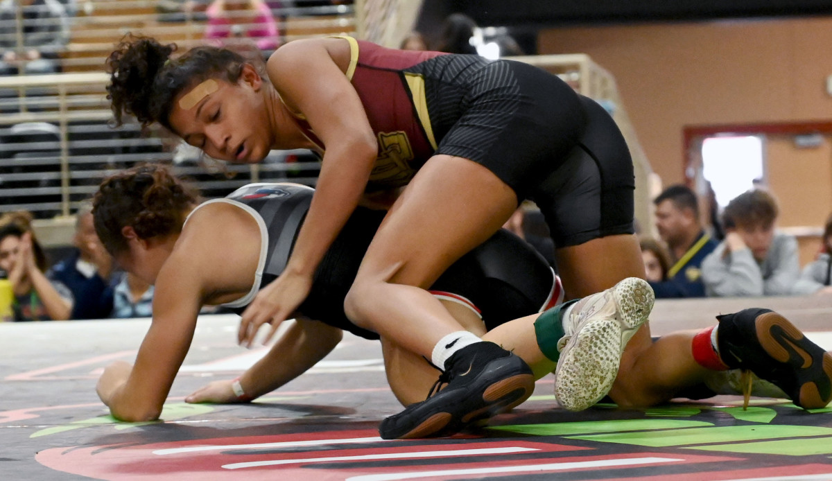 Gabby Tedesco from Lake Gibson wins her third consecutive title, this time in the 105-pound division, at the Knockout Christmas Classic at Silver Spurs Arena in Kissimmee on Thursday.