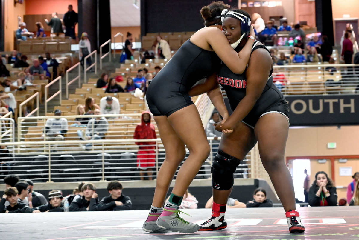 Rotchiva Clermont from Orlando Freedom wins the 235-pound championship against Ani Brown from Matanzas at the Knockout Christmas Classic at Silver Spurs Arena in Kissimmee on Thursday.
