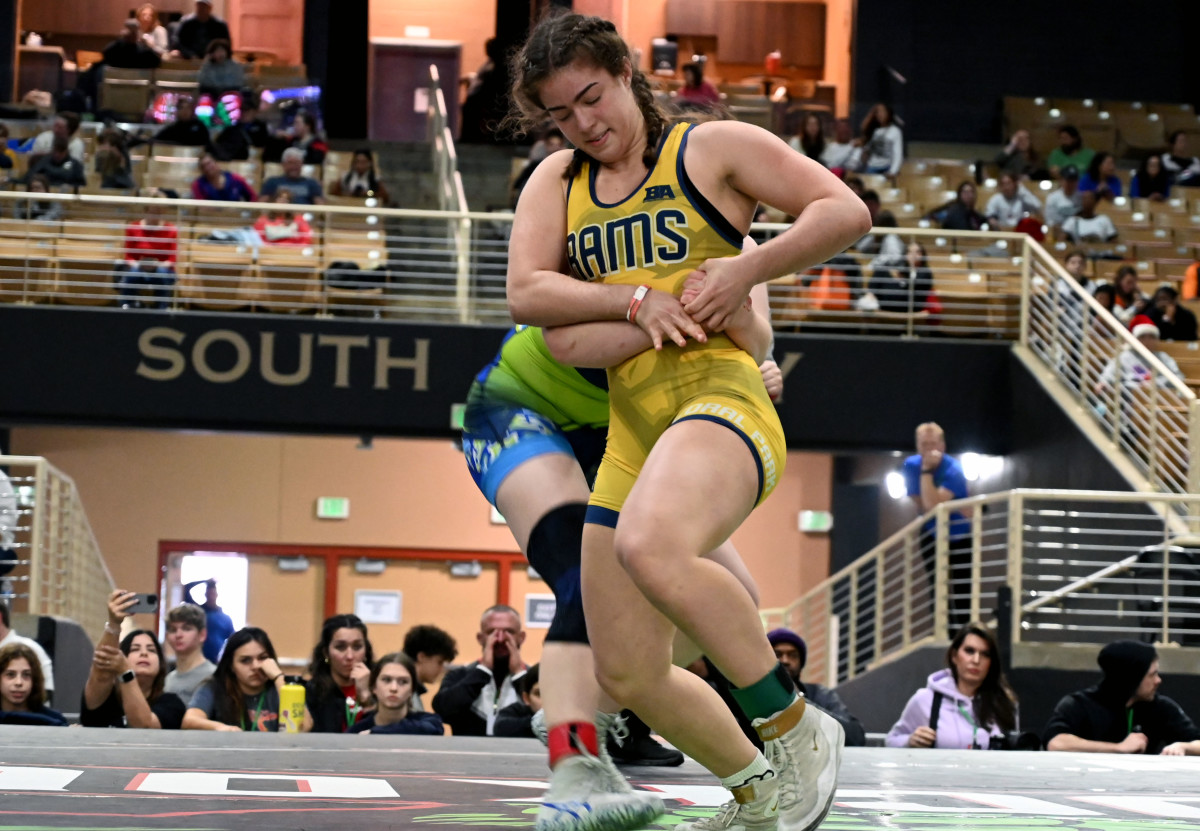 Sofia Delgado from Miami Coral Park wins her second straight championship at the Knockout Christmas Classic at Silver Spurs Arena in Kissimmee on Thursday. She picked up a 140-pound title against Elle Kaufmann of The Lovett School in the title match.