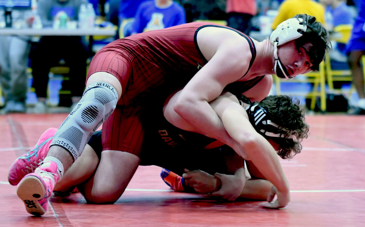 Lake Gibson sophomore Christian Fretwell wins a 120-pound championship match against Davenport sophomore Tallon Widrick at the Brian Bain Invitational this past February at Auburndale.