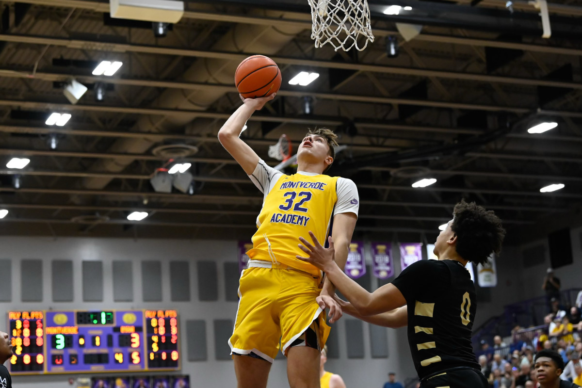 Montverde Academy senior Cooper Flagg, the No. 1-ranked high school basketball player in the country, goes up with the ball during the Eagles' win over Imani Christian (Pennsylvania) on Jan. 25, 2024.